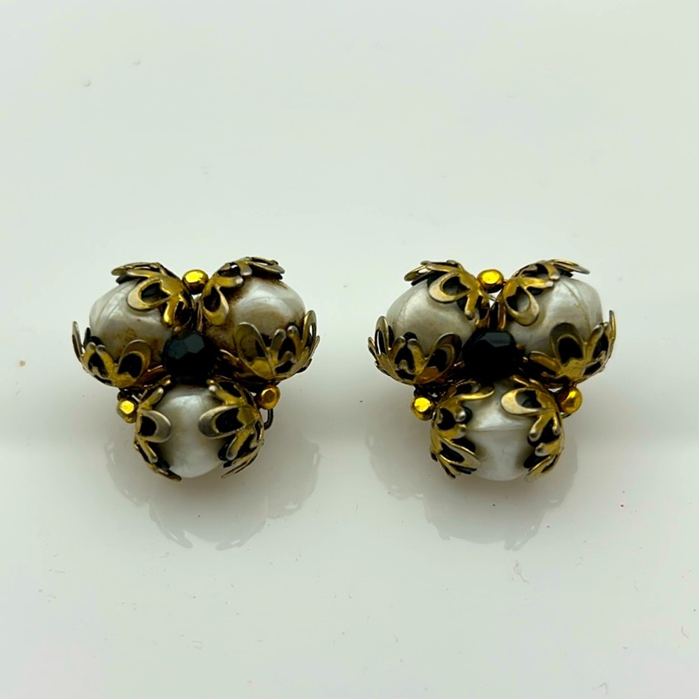Vintage Faux Pearl and Metal Earrings